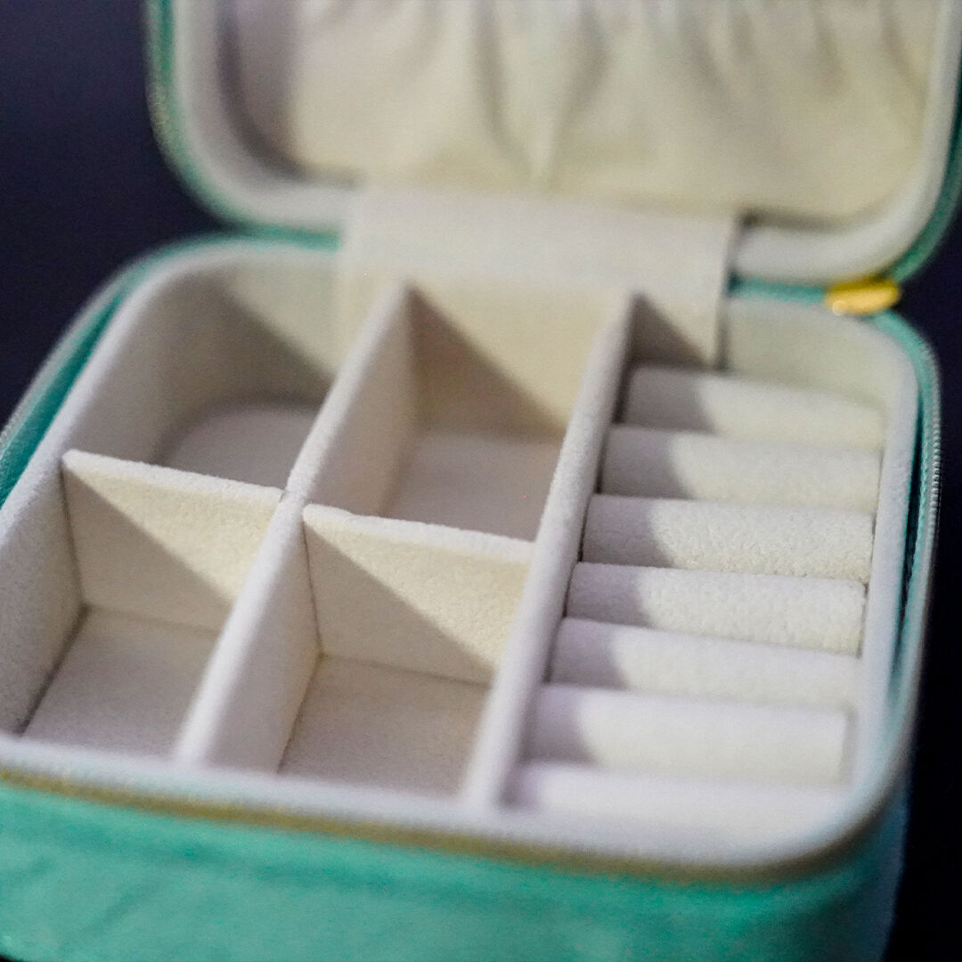 Boîte à Bijoux de Voyage Compacte en Velours Turquoise